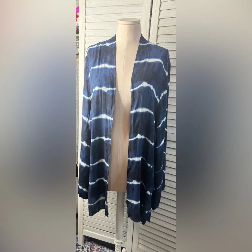 Xhilaration Navy Tie Dye Striped Kimono Cardigan Boho Layering Wrap M/L NWT